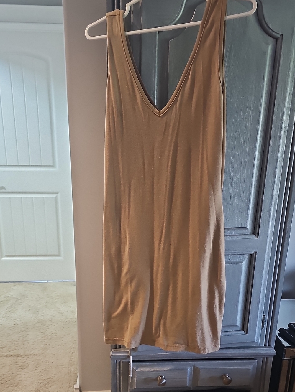 3/$15 💢SHEIN Camel/Tan Sleeveless V-Neck Tank Dress Small Pockets Cover Up Swim